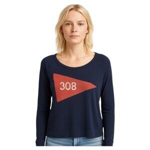 Sundry Small Navy Graphic Long Sleeve Scoop Neck Sweatshirt